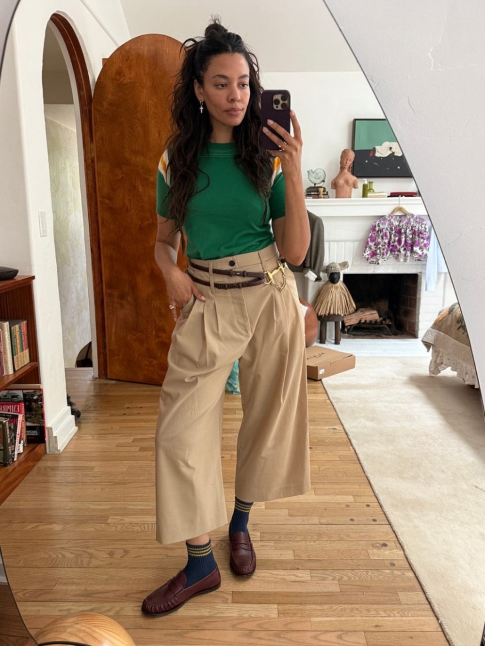 Larmossi Camel Dirlly Trouser Pants High Rise Waist Buttoned Zipper Crop Length